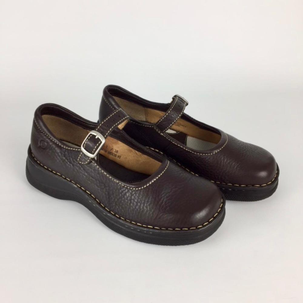 Born Brown Leather Mary Jane Platform Loafers 7
